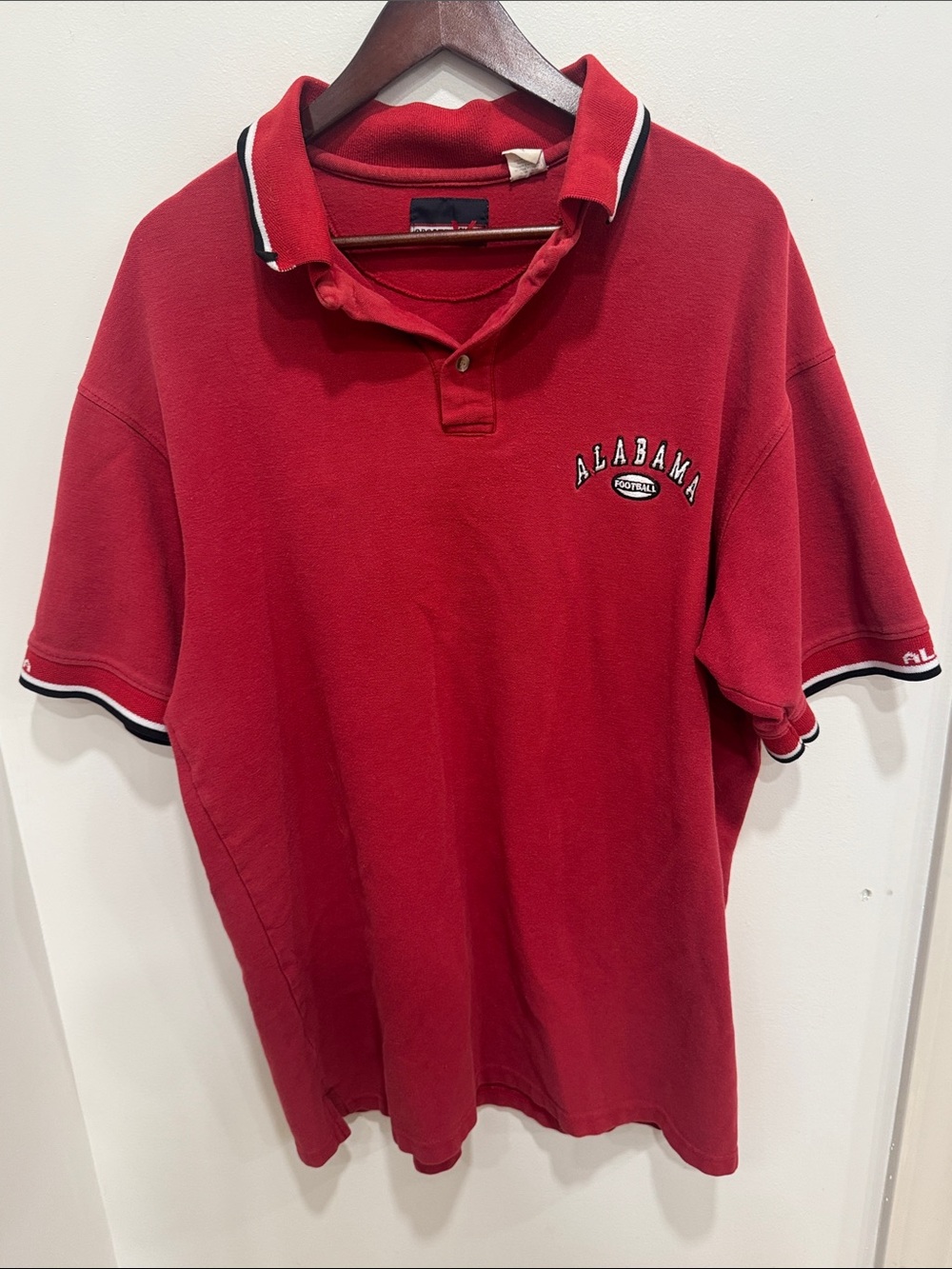🐘Vintage 90s Alabama Football Polo Shirt Sportfever XL Crimson Red Embroidered🐘